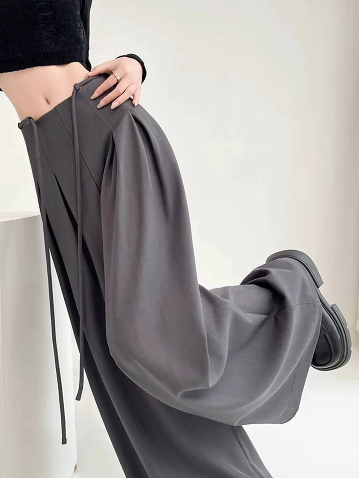 Rope-Belted Pleated Wide-Leg Pants sold by COMMENSE product image thumbnail 2