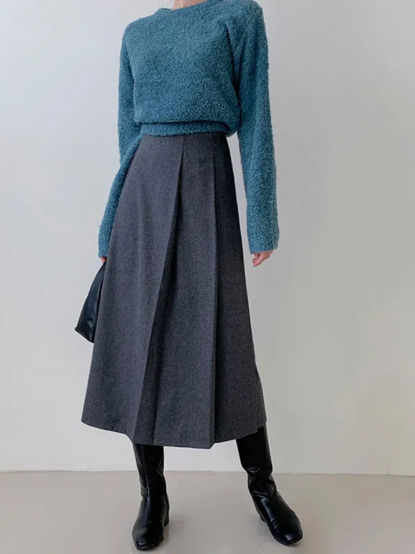 Tweed Pleated Button Midi Skirt sold by COMMENSE