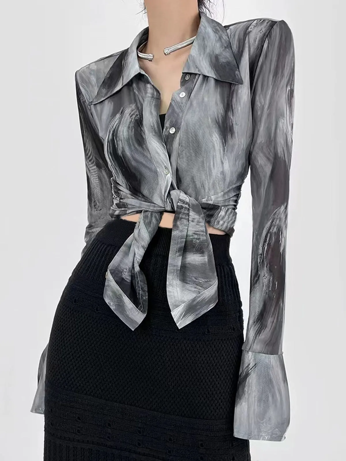 Marbling Tie Dye Ruffle Polo Shirt sold by COMMENSE product image thumbnail 2