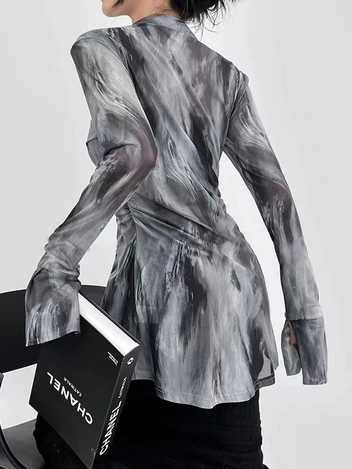 Marbling Tie Dye Ruffle Polo Shirt sold by COMMENSE product image thumbnail 4