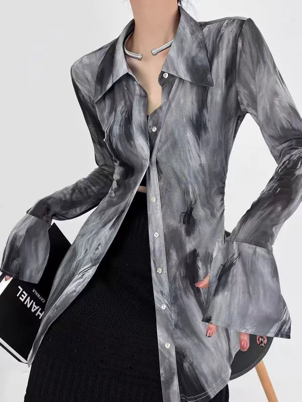 Marbling Tie Dye Ruffle Polo Shirt sold by COMMENSE