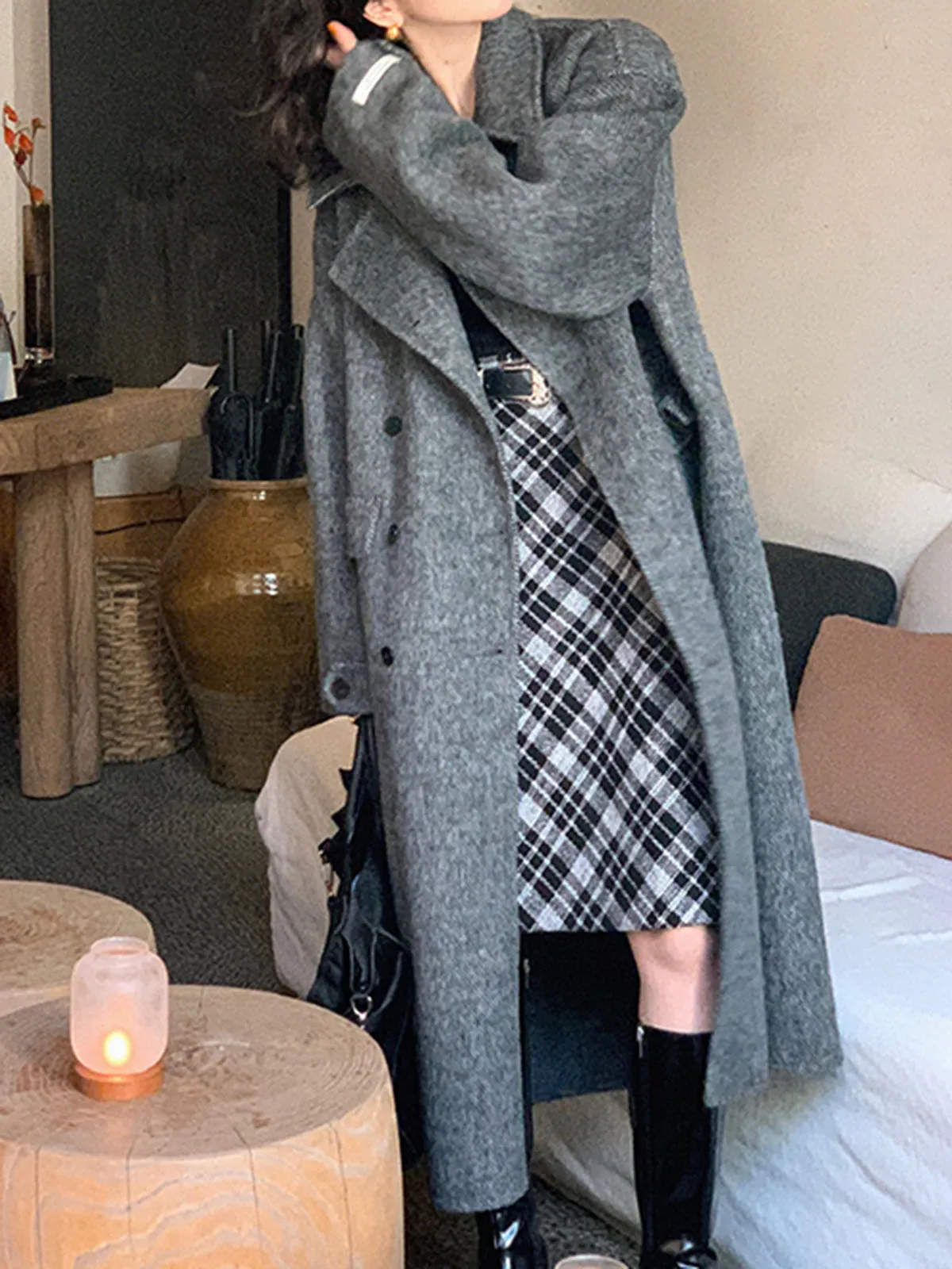 Tweed Plaid Midi Skirt Without Belt sold by COMMENSE product image thumbnail 4