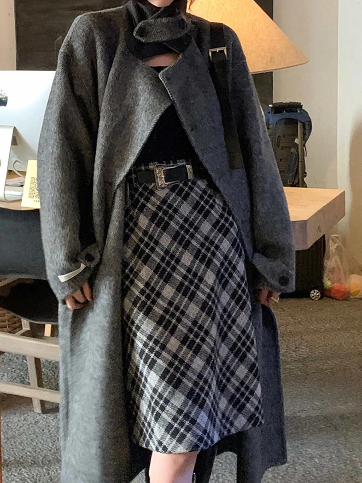 Tweed Plaid Midi Skirt Without Belt sold by COMMENSE product image thumbnail 5