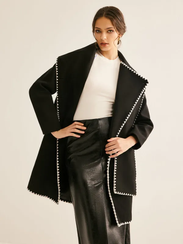 Asymmetrical Tweed Contrast Trim Wool Coat sold by COMMENSE