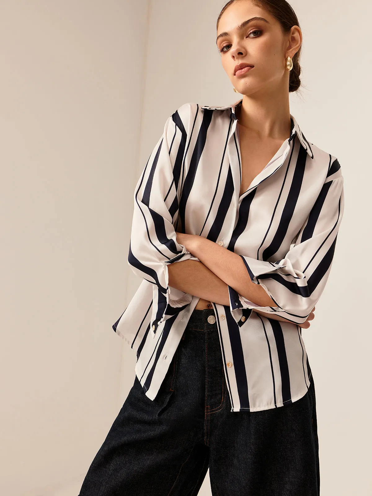 Pinstripe Breasted Thin Polo Shirt sold by COMMENSE product image thumbnail 3