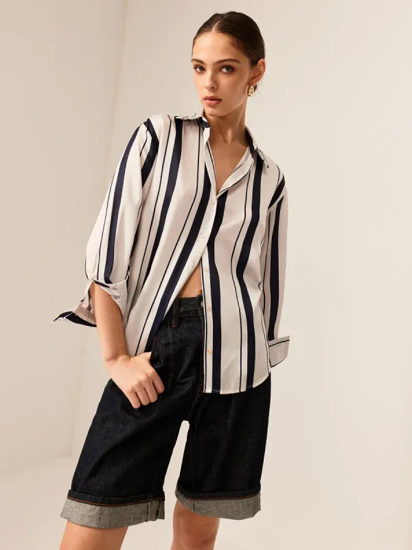 Pinstripe Breasted Thin Polo Shirt sold by COMMENSE