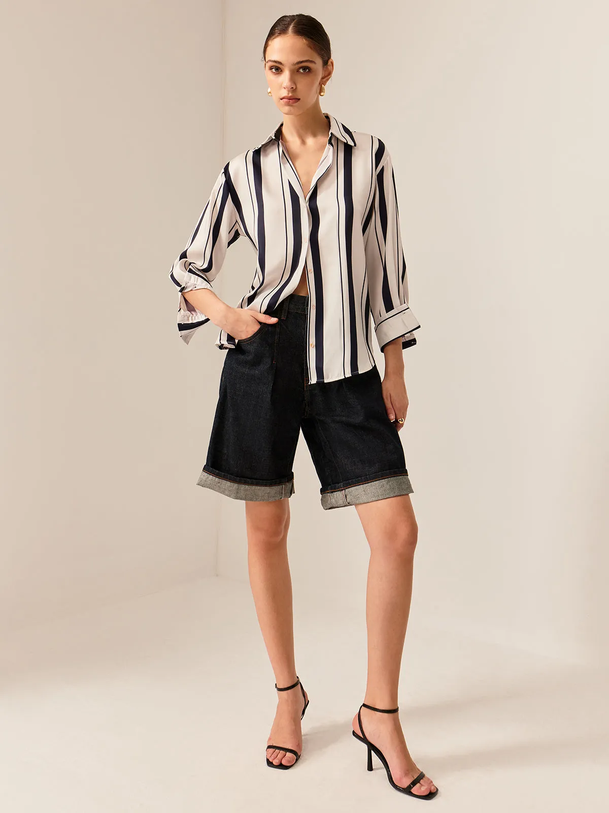 Pinstripe Breasted Thin Polo Shirt sold by COMMENSE product image thumbnail 2