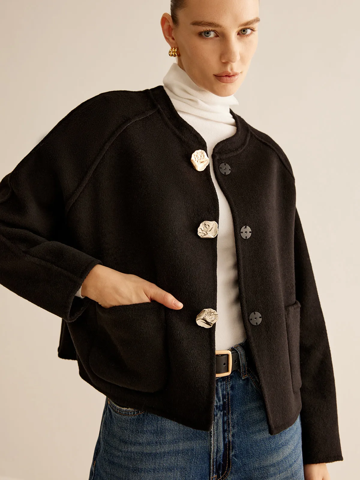 Wool-Blend Metal-Button Jacket sold by COMMENSE product image thumbnail 2