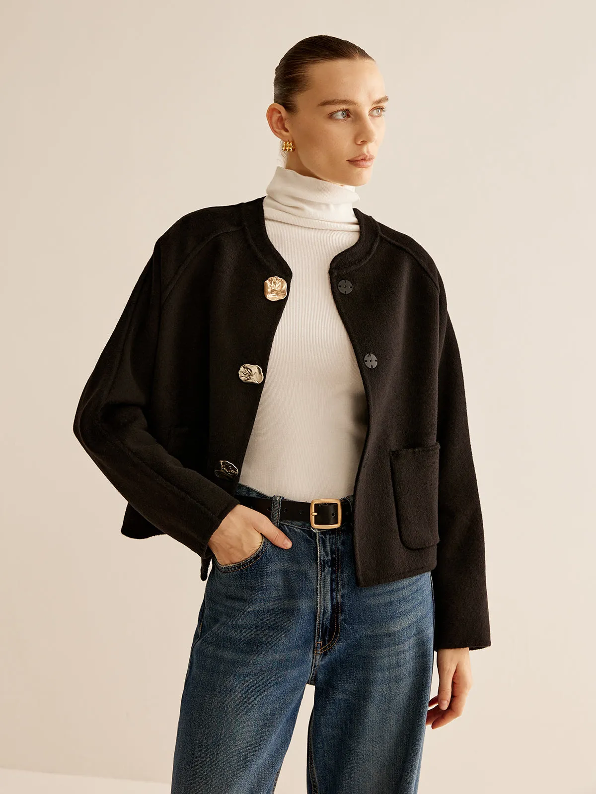 Wool-Blend Metal-Button Jacket sold by COMMENSE product image thumbnail 4