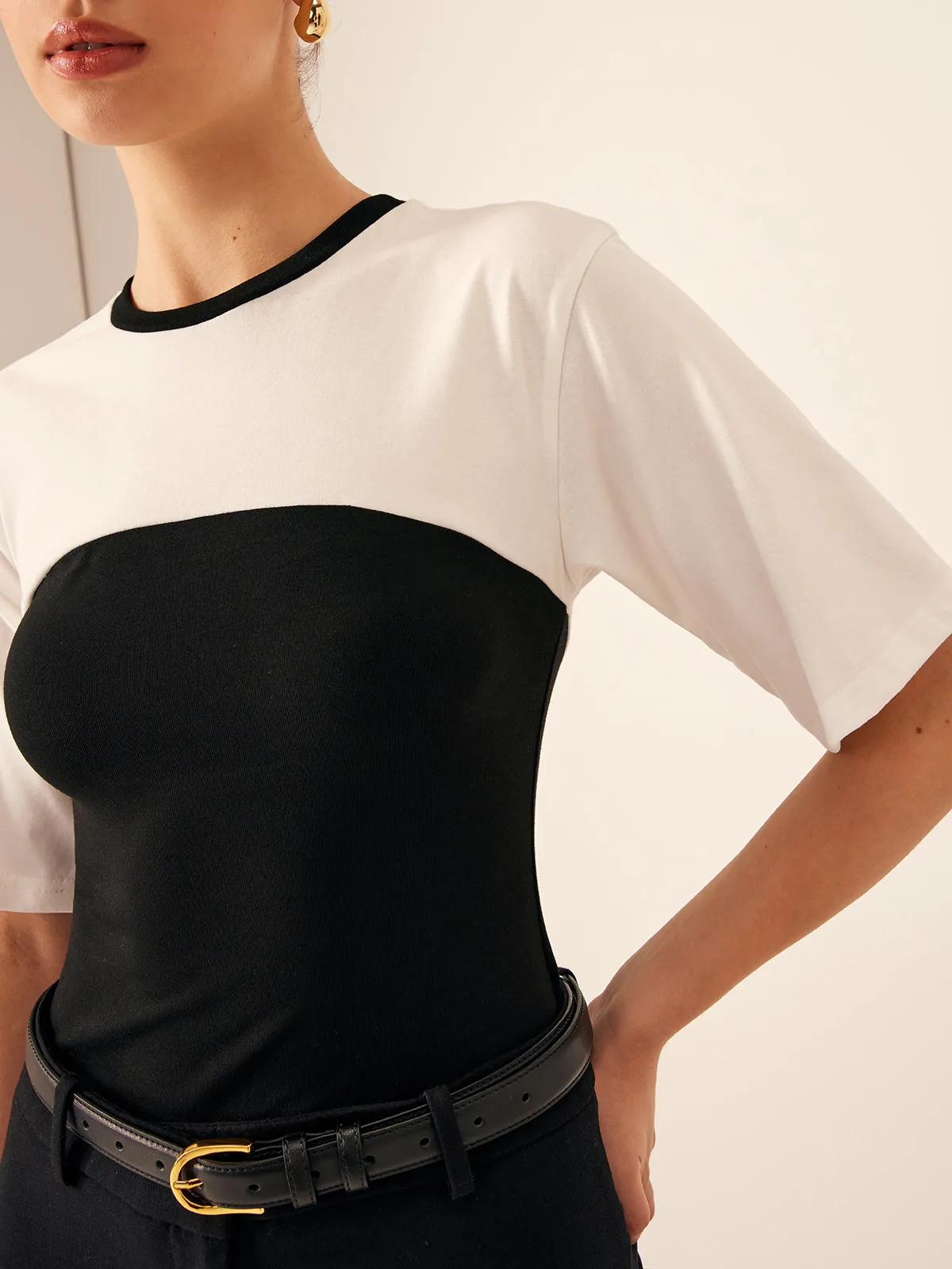 Two Tone Stretch Jersey T-Shirt sold by COMMENSE product image thumbnail 4