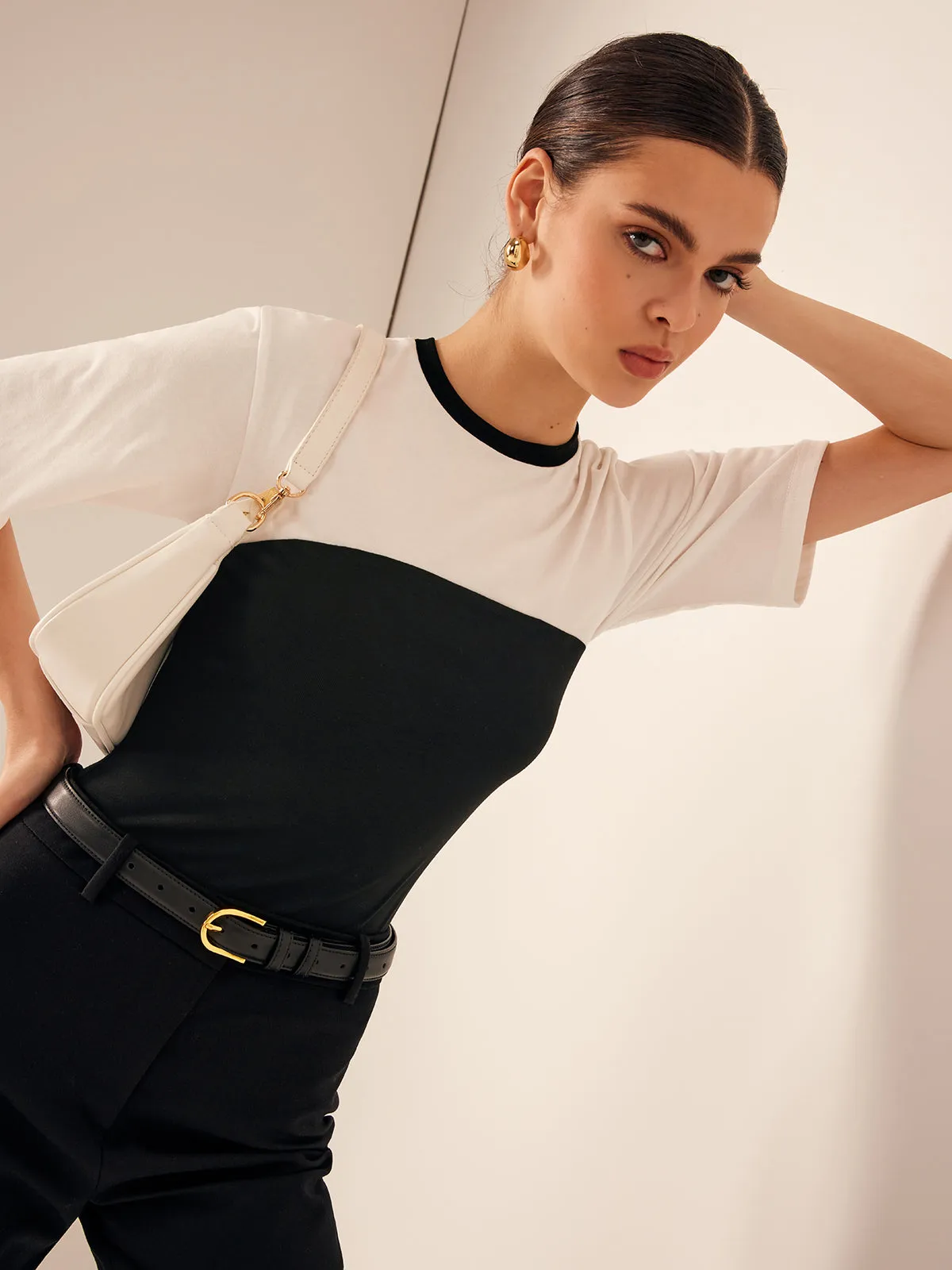 Two Tone Stretch Jersey T-Shirt sold by COMMENSE product image thumbnail 5