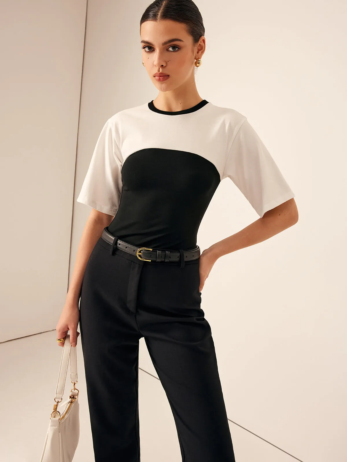 Two Tone Stretch Jersey T-Shirt sold by COMMENSE product image thumbnail 2