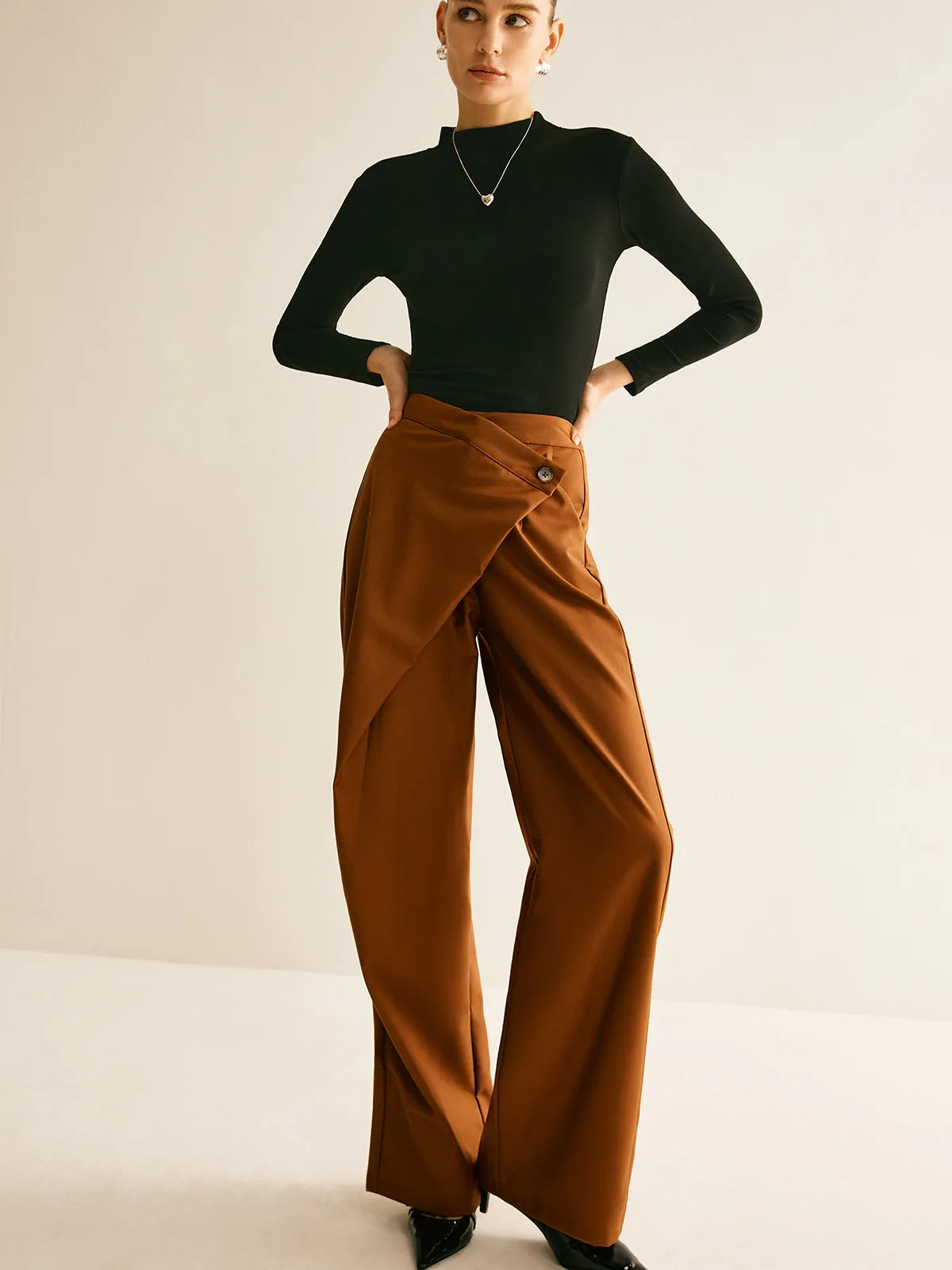 Asymmetrical Mid-Waist Straight Pants sold by COMMENSE product image thumbnail 2
