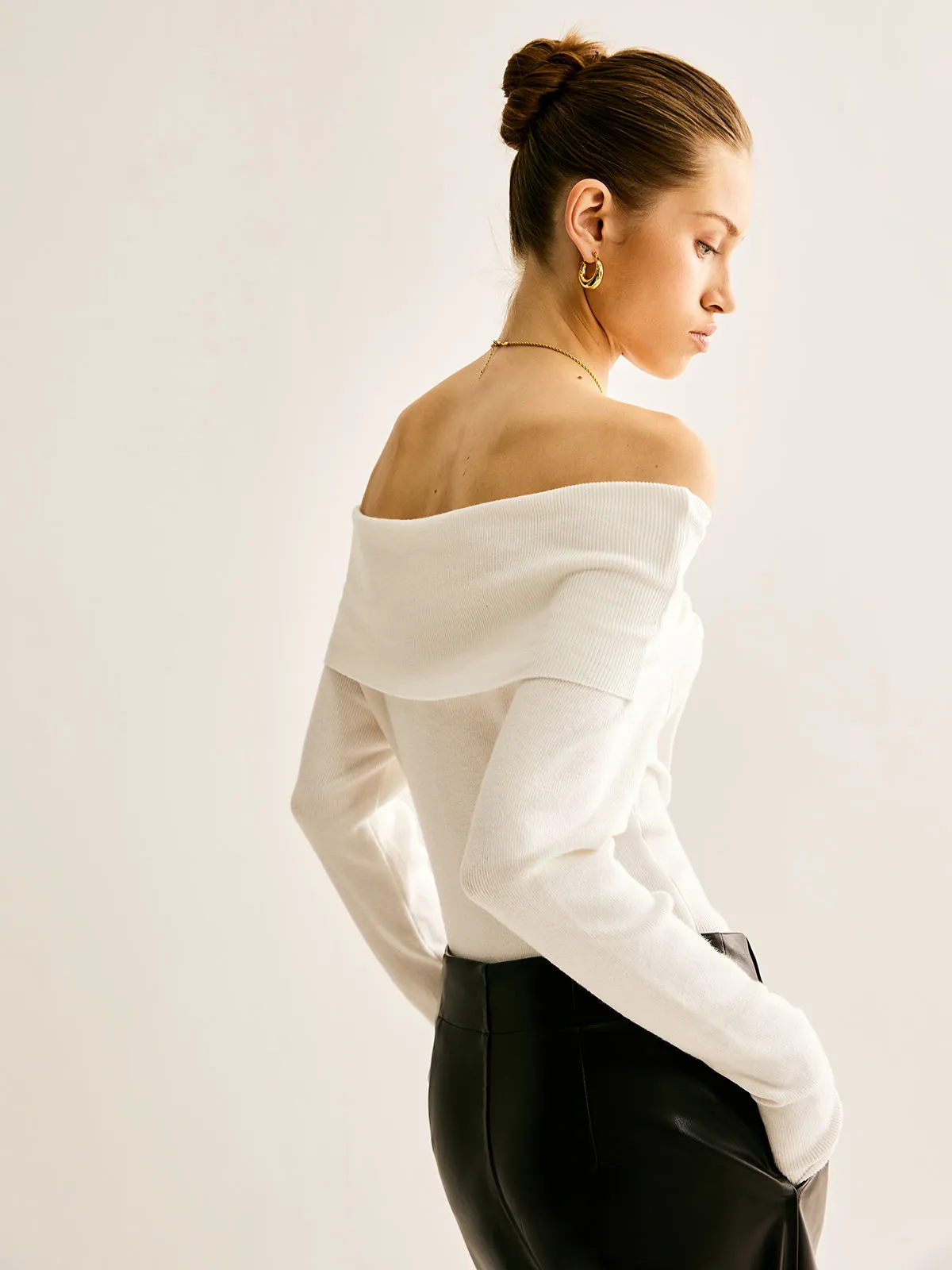 Romance Off-Shoulder Knotted Knit Top sold by COMMENSE product image thumbnail 5