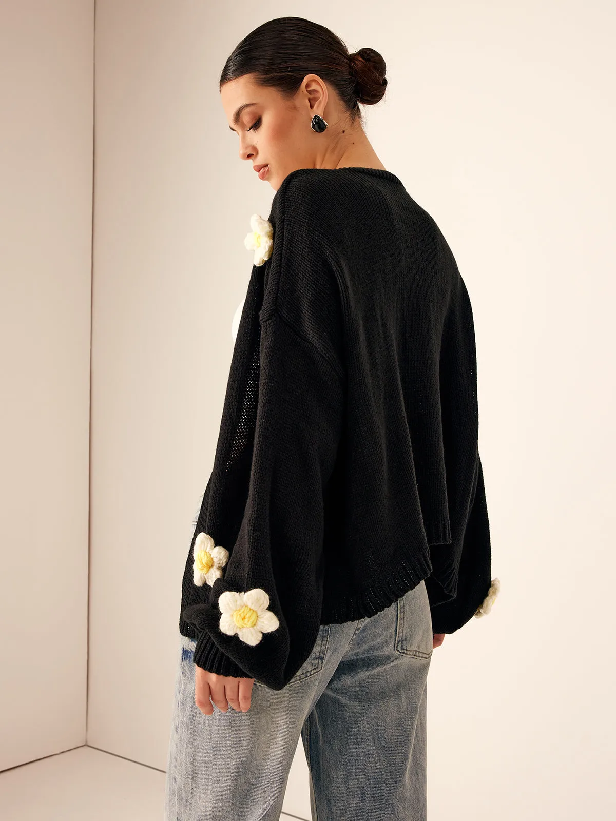 3D Embroidered Flower Lantern Sleeve Cardigan sold by COMMENSE product image thumbnail 5