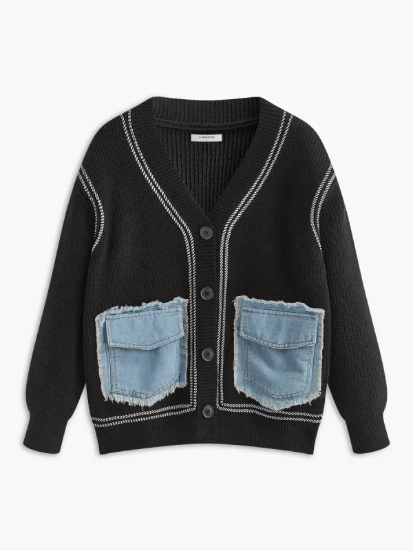 Contrast Piping Panel Cozy Cardigan sold by COMMENSE