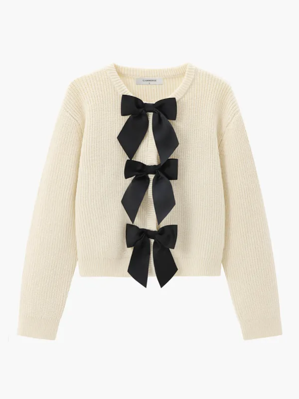 Bow Ribbed Warm Sweater sold by COMMENSE