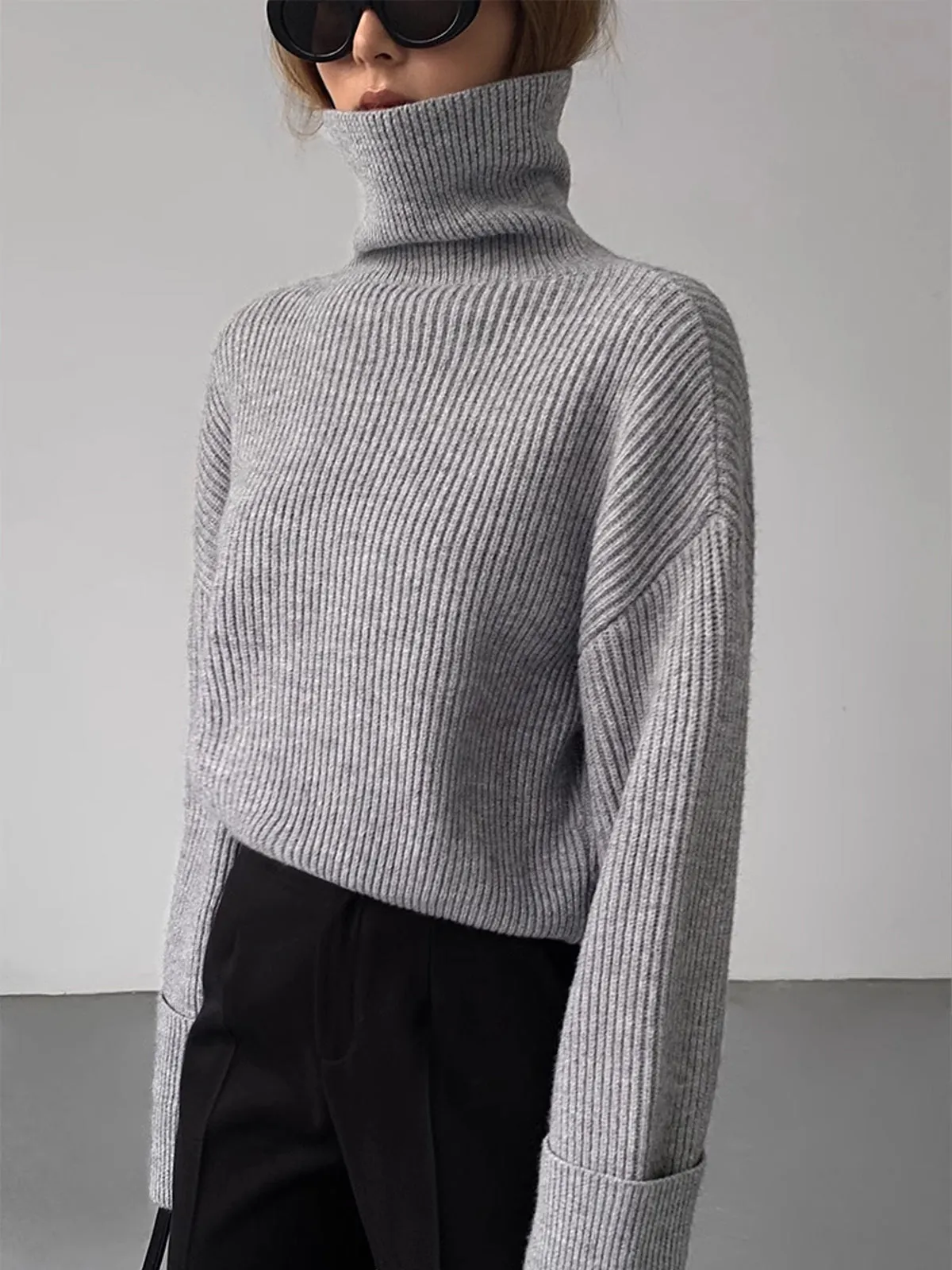 Turtleneck Ribbed Warm Sweater sold by COMMENSE product image thumbnail 3