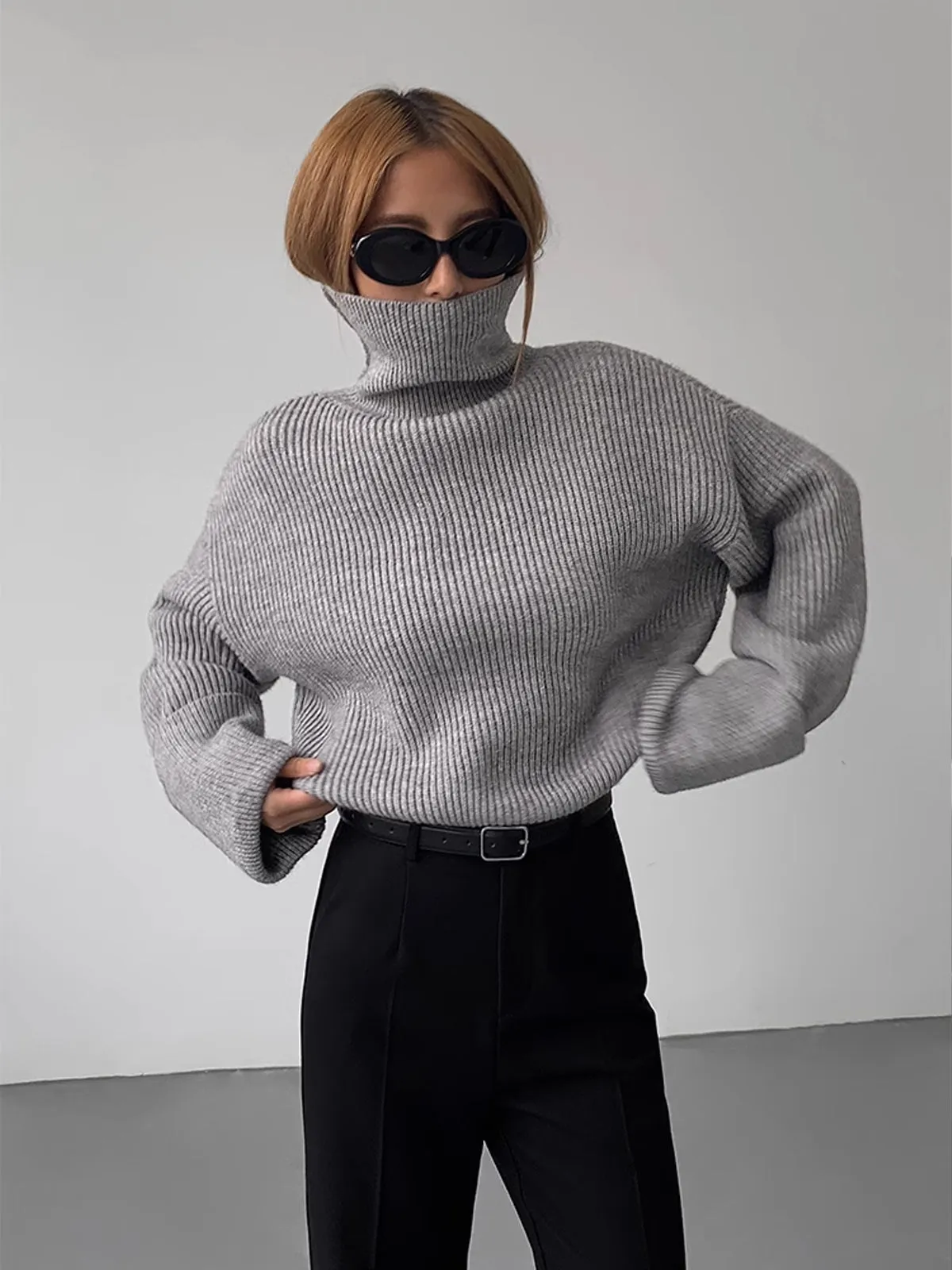 Turtleneck Ribbed Warm Sweater sold by COMMENSE product image thumbnail 4
