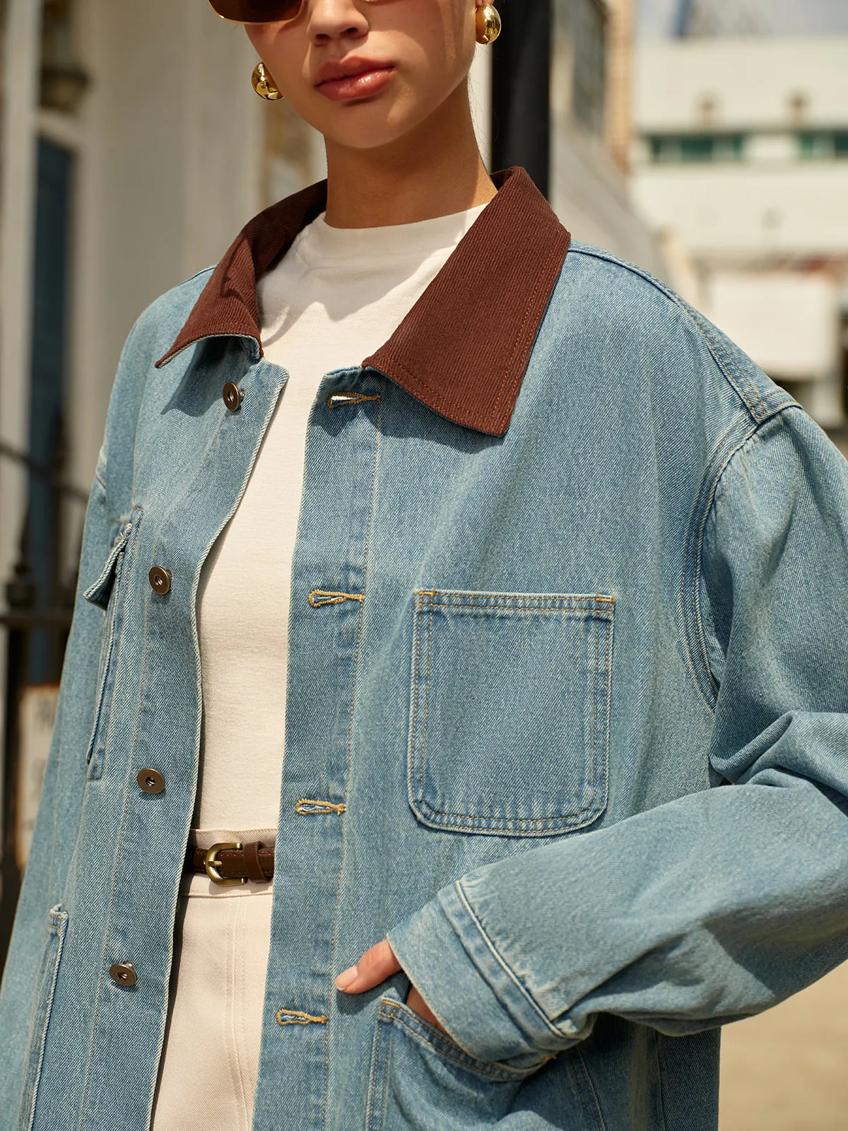 Contrast Collar Versatile Denim Jacket sold by COMMENSE product image thumbnail 4