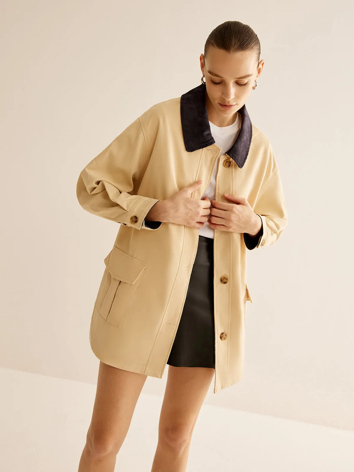 Cotton Contrast Collar Button Jacket sold by COMMENSE product image thumbnail 3