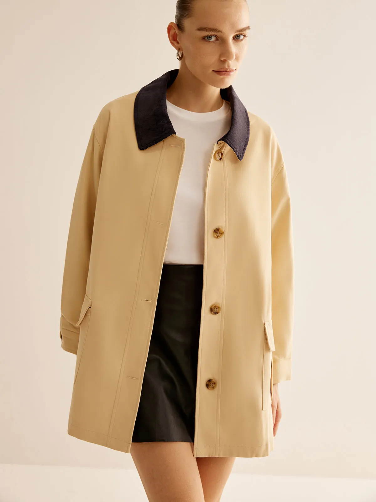 Cotton Contrast Collar Button Jacket sold by COMMENSE product image thumbnail 4
