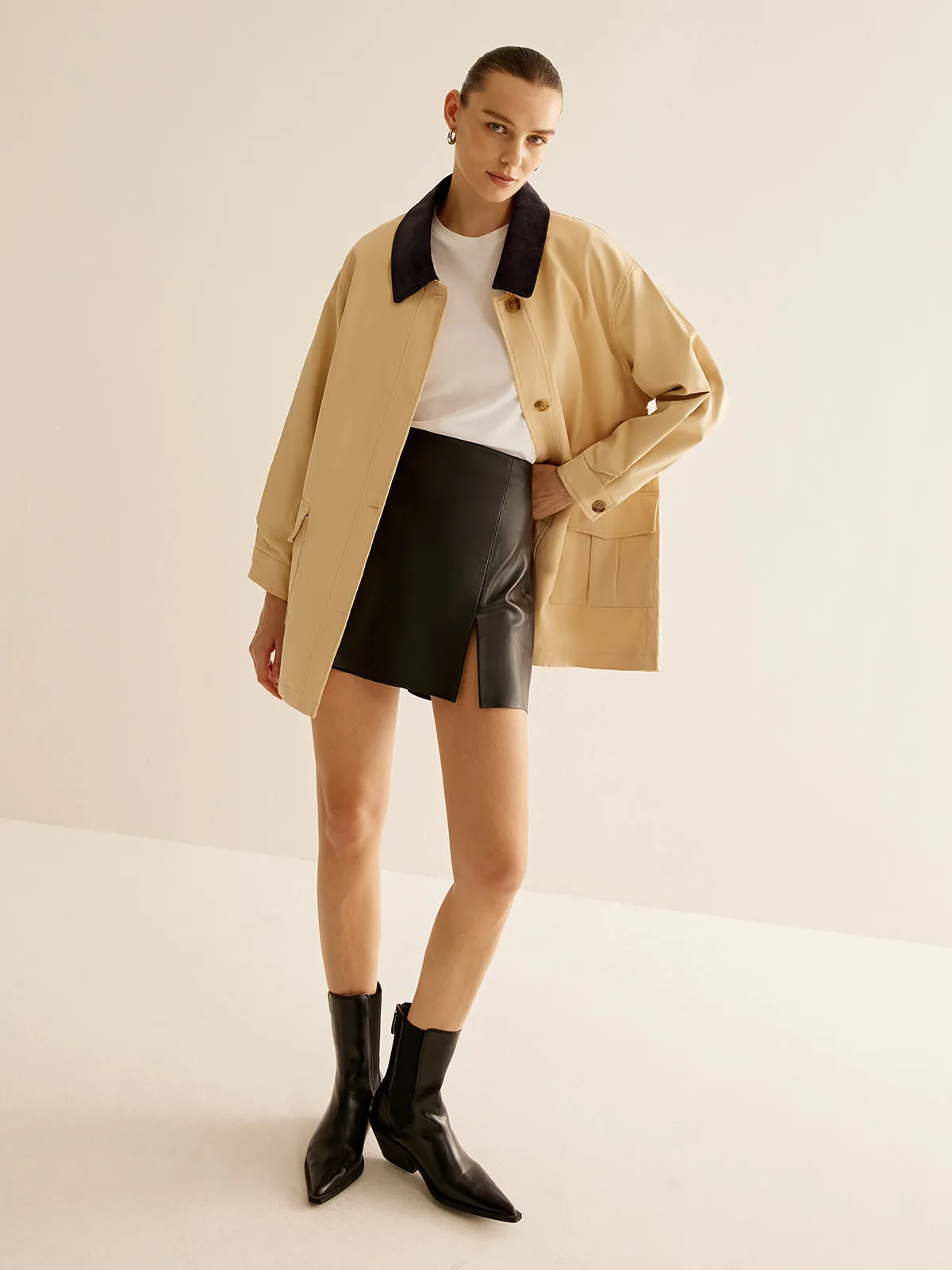 Cotton Contrast Collar Button Jacket sold by COMMENSE product image thumbnail 2