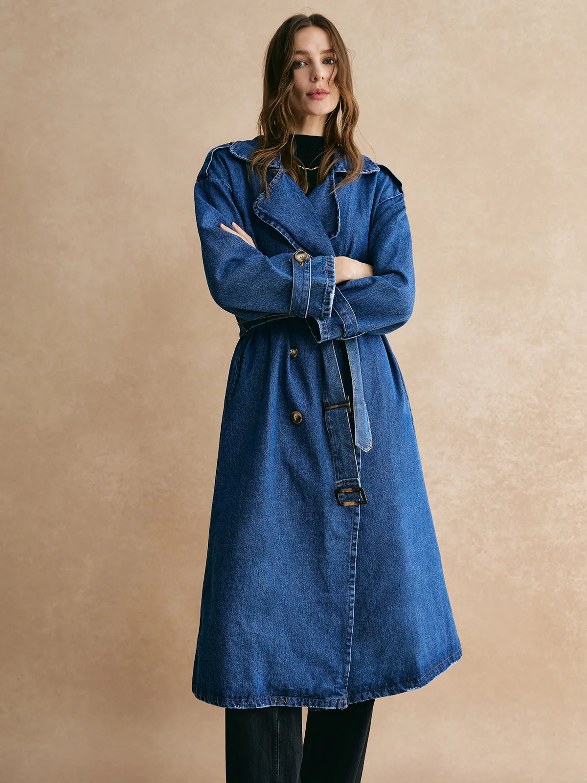 Cotton Belted Denim Trench Coat sold by COMMENSE product image thumbnail 5