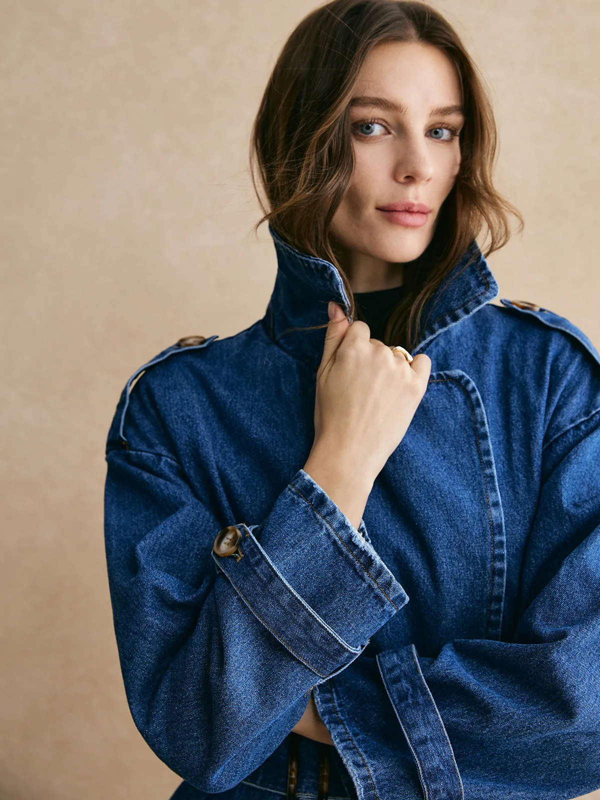 Cotton Belted Denim Trench Coat sold by COMMENSE product image thumbnail 2