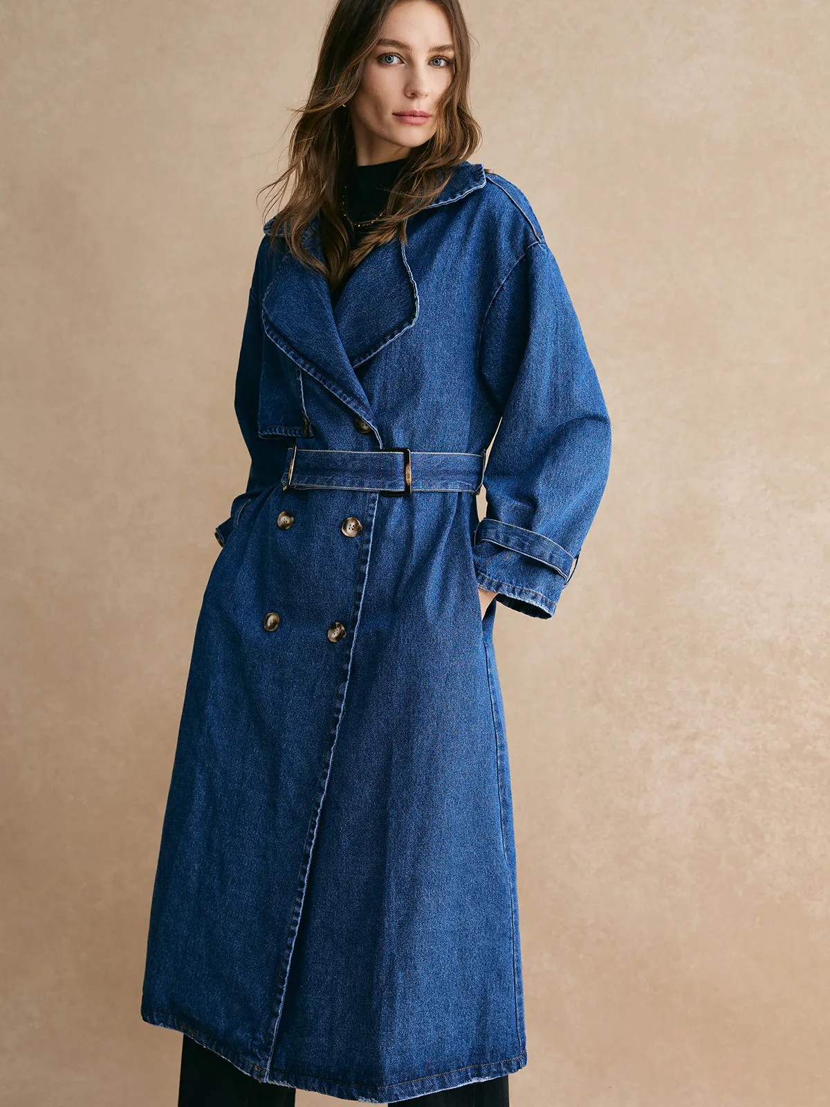 Cotton Belted Denim Trench Coat sold by COMMENSE product image thumbnail 3