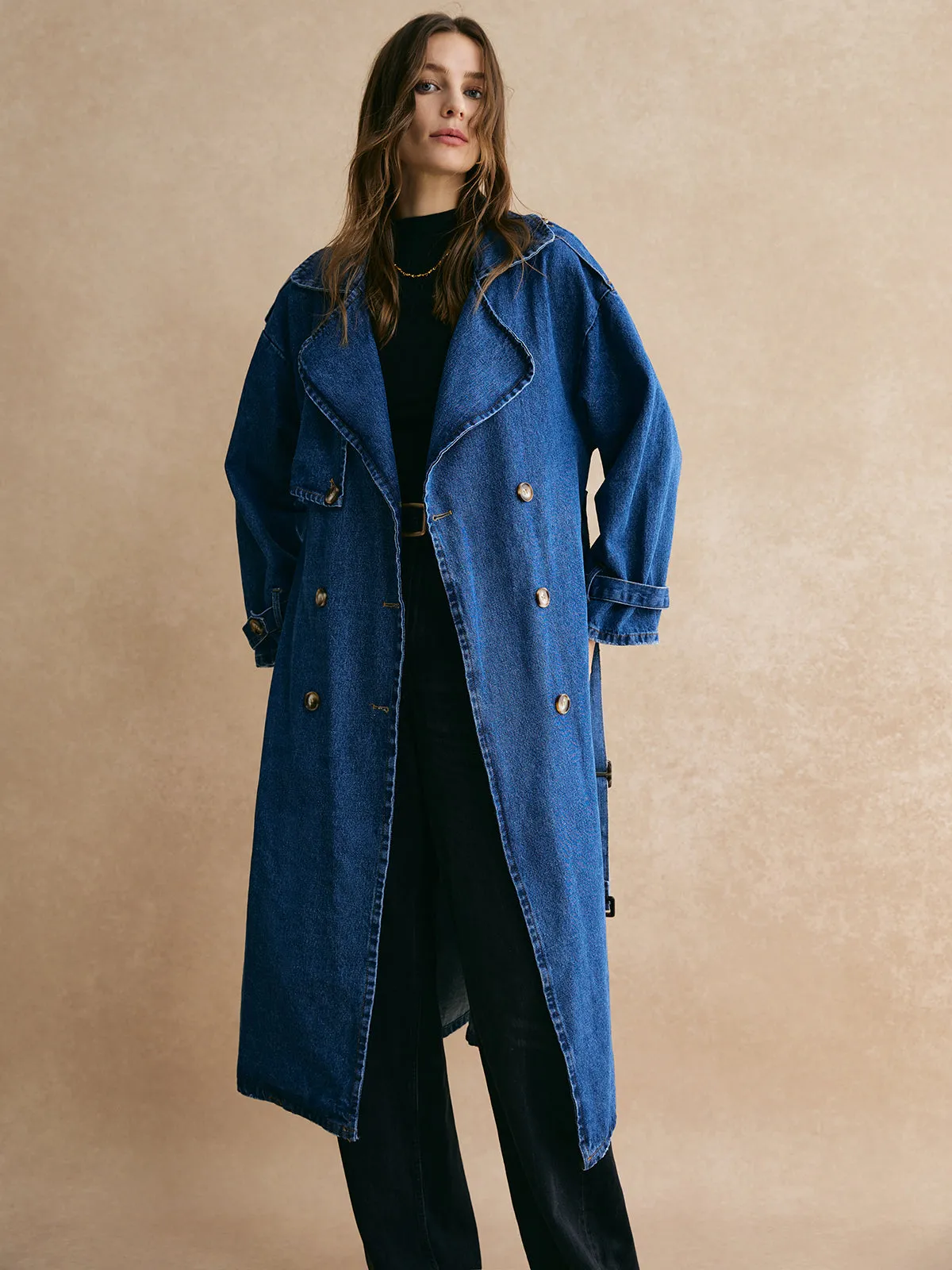 Cotton Belted Denim Trench Coat sold by COMMENSE product image thumbnail 4