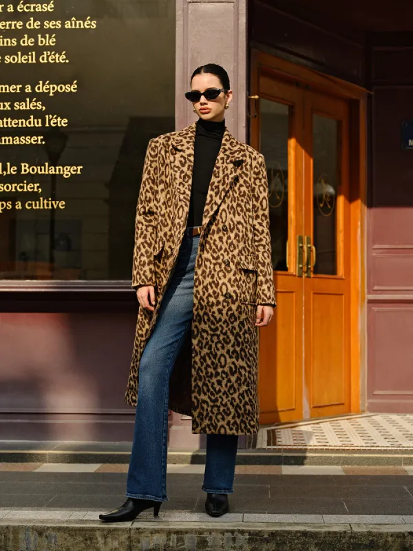Leopard Pockets Long Wool Coat sold by COMMENSE