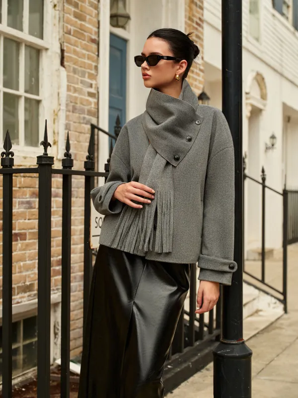 Breasted Wool Coat With Button Tassel Scarf sold by COMMENSE