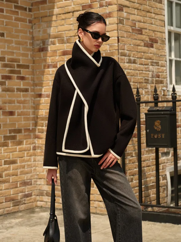 Contrast Trim Wool Coat With Scarf sold by COMMENSE