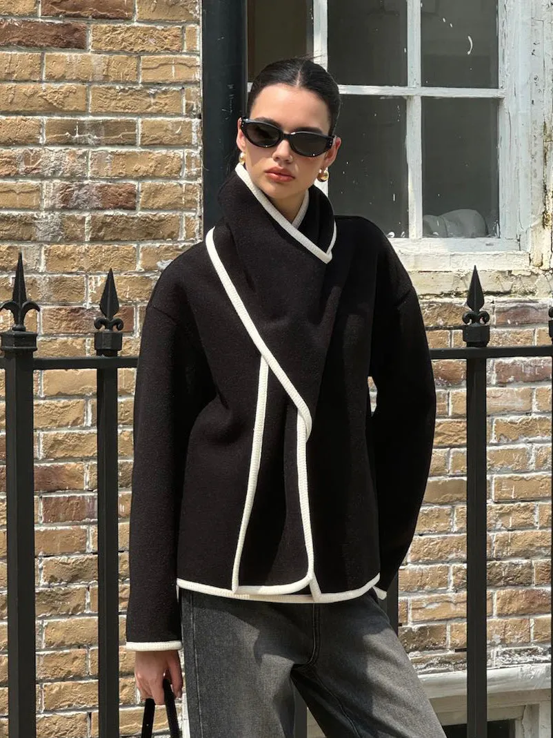 Contrast Trim Wool Coat With Scarf sold by COMMENSE product image thumbnail 2