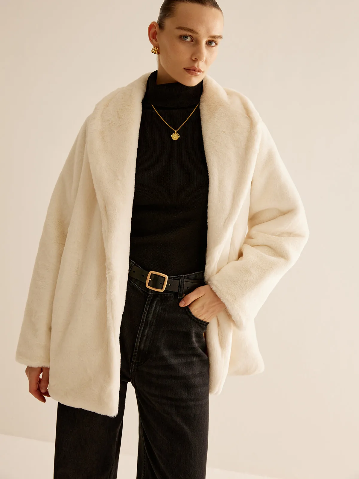 Lapel Loose Faux Fur Coat sold by COMMENSE product image thumbnail 3