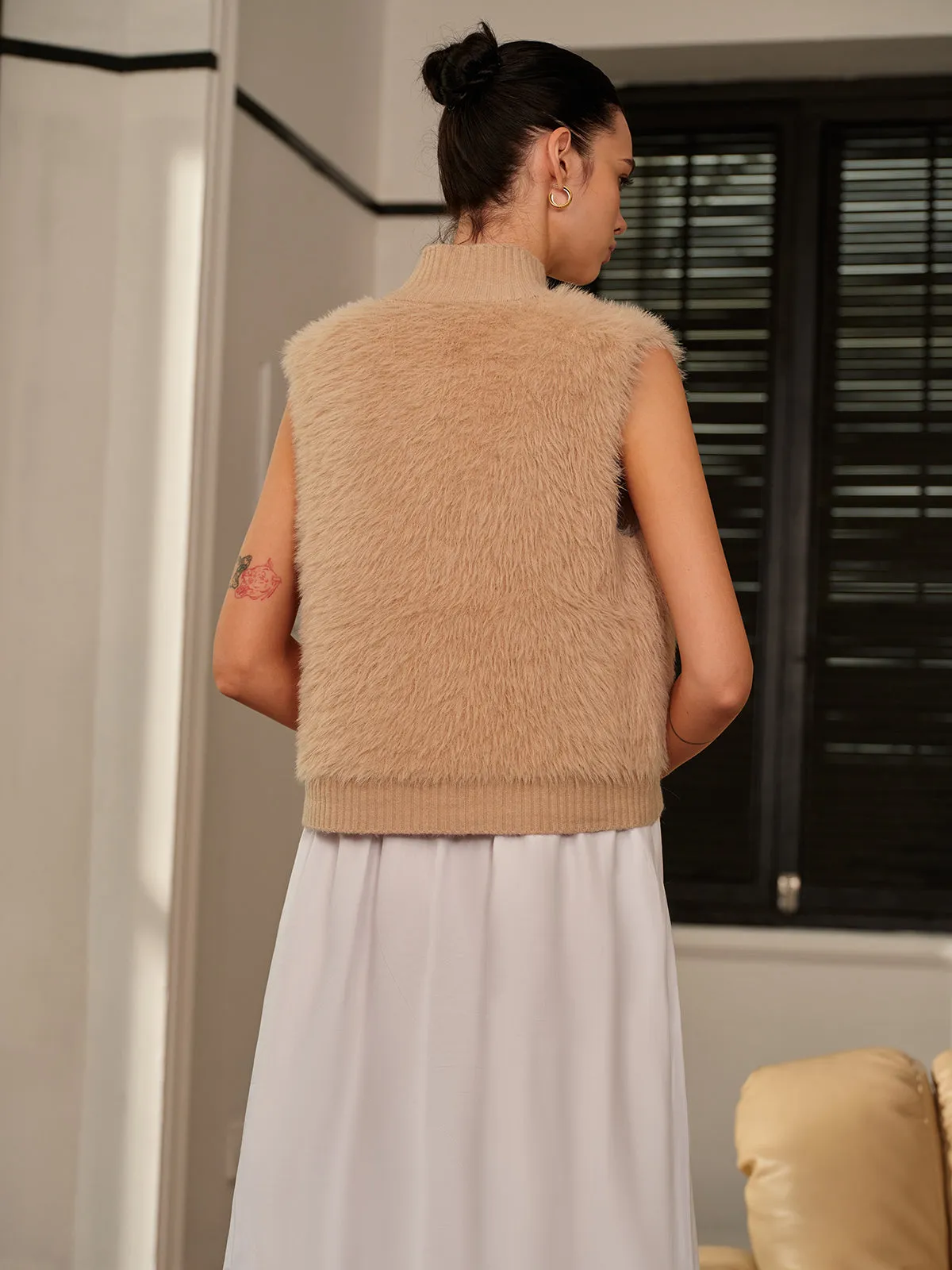 Mock Neck Button Fuzzy Vest sold by COMMENSE product image thumbnail 5