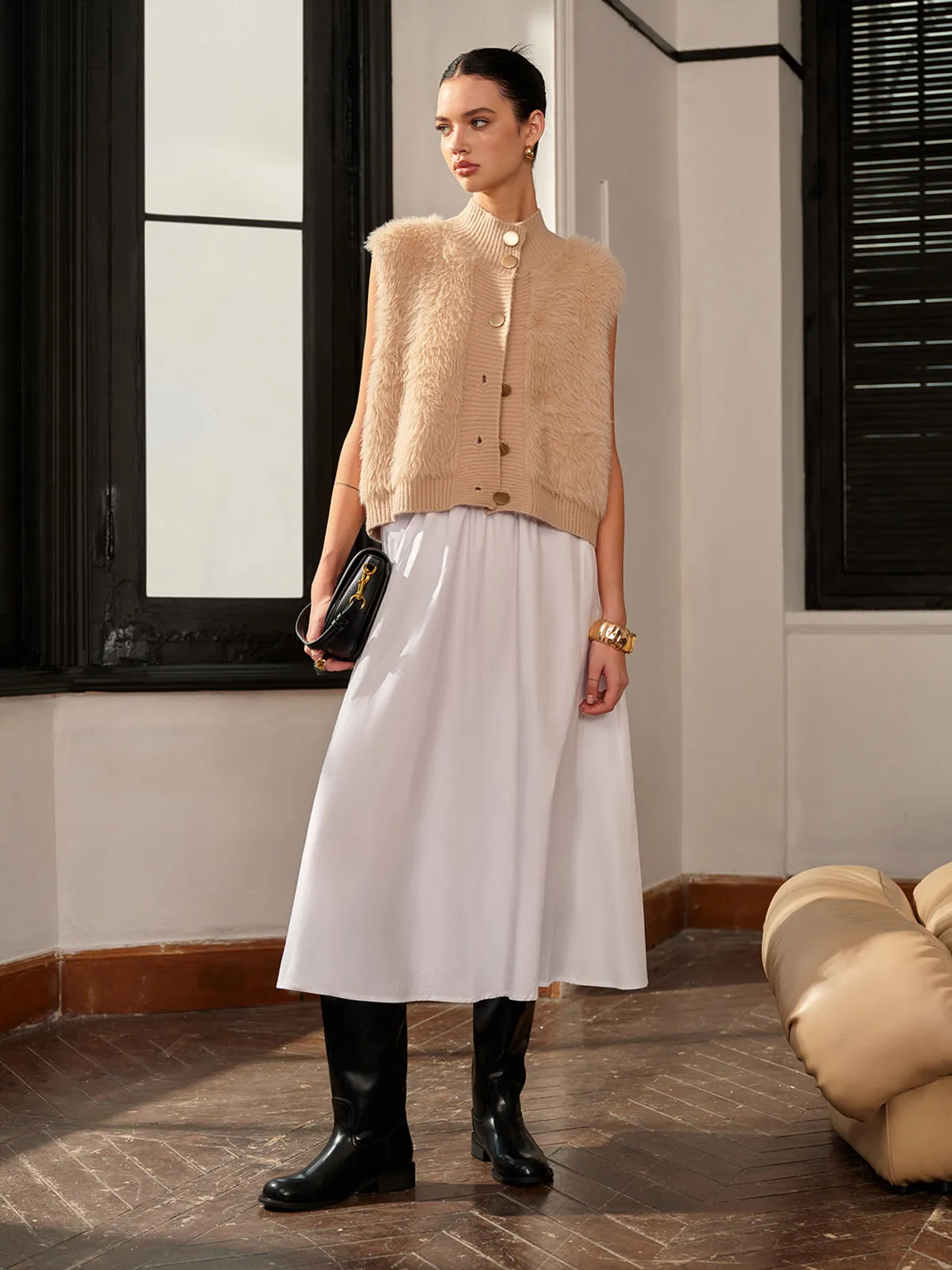 Mock Neck Button Fuzzy Vest sold by COMMENSE product image thumbnail 3