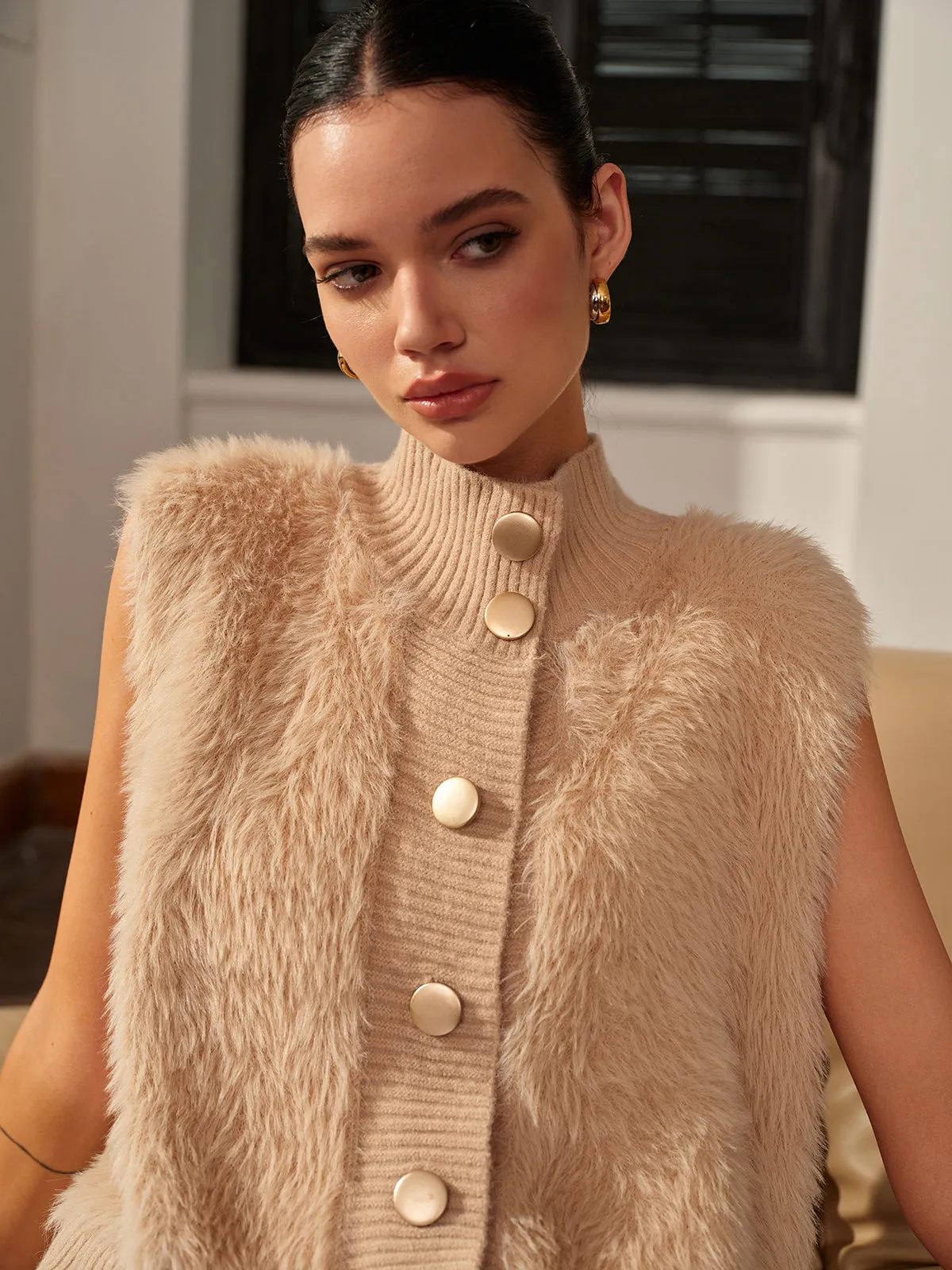 Mock Neck Button Fuzzy Vest sold by COMMENSE product image thumbnail 4