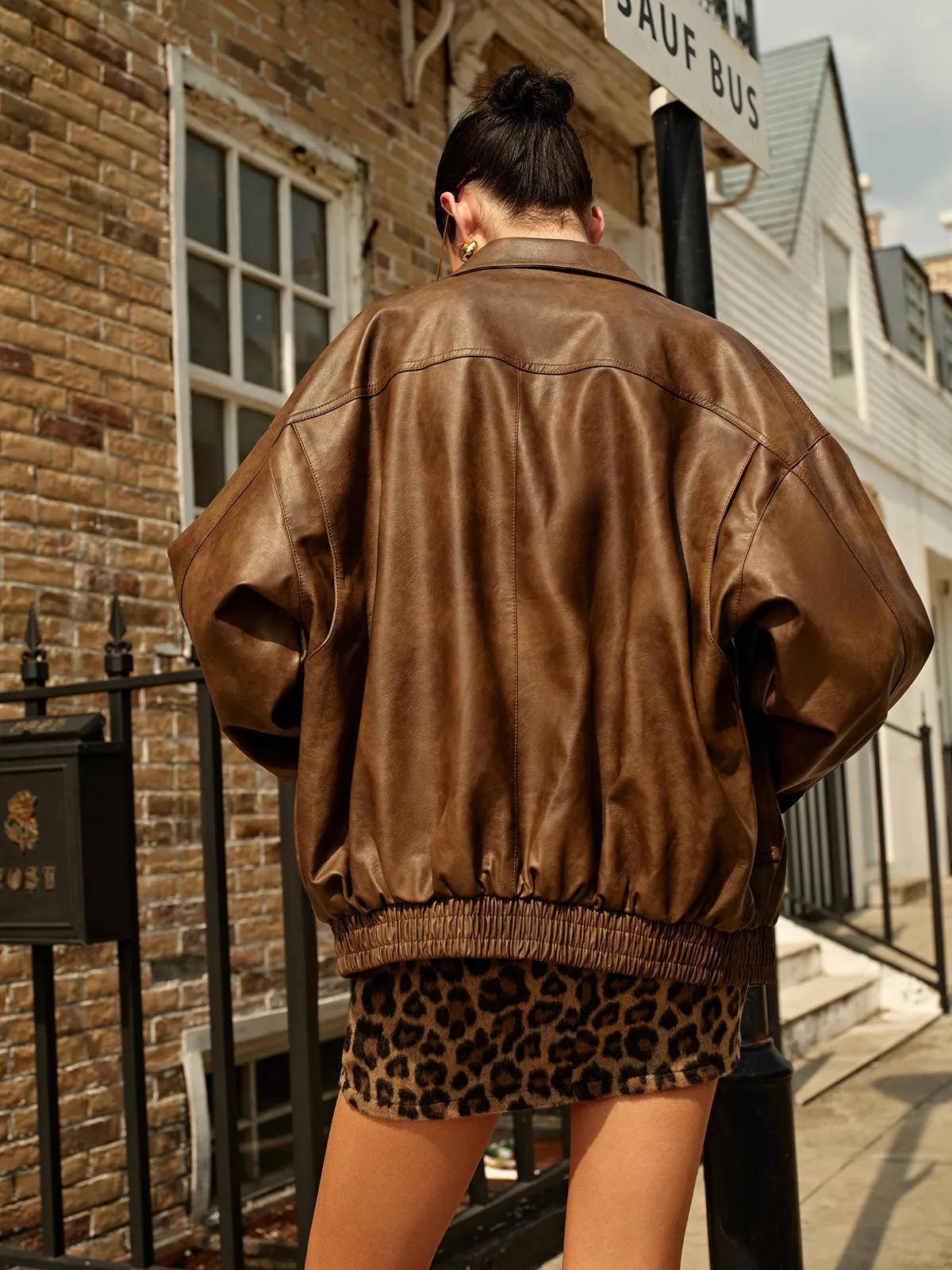 Retro Zipper Pockets PU Leather Jacket sold by COMMENSE product image thumbnail 3