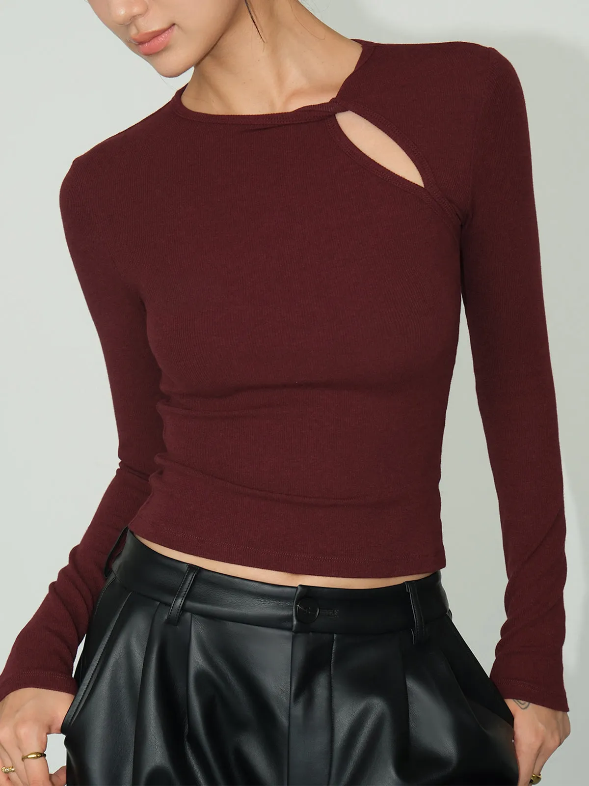 Knotted Cutout Skinny T-Shirt sold by COMMENSE product image thumbnail 3