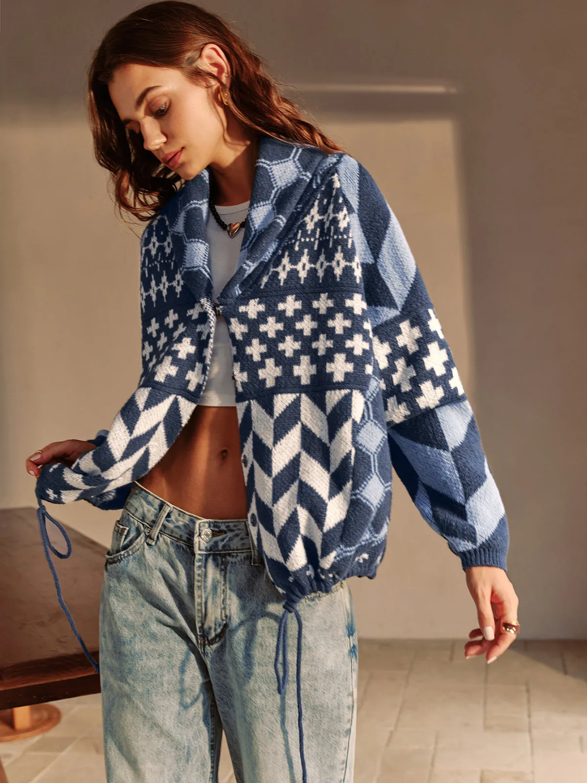 Boheme Printed Lapel Cardigan sold by COMMENSE product image thumbnail 3