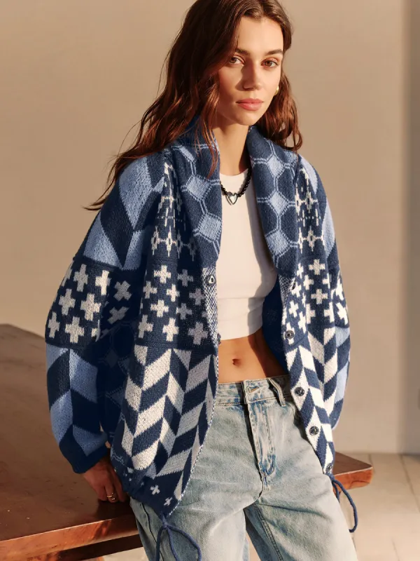 Boheme Printed Lapel Cardigan sold by COMMENSE