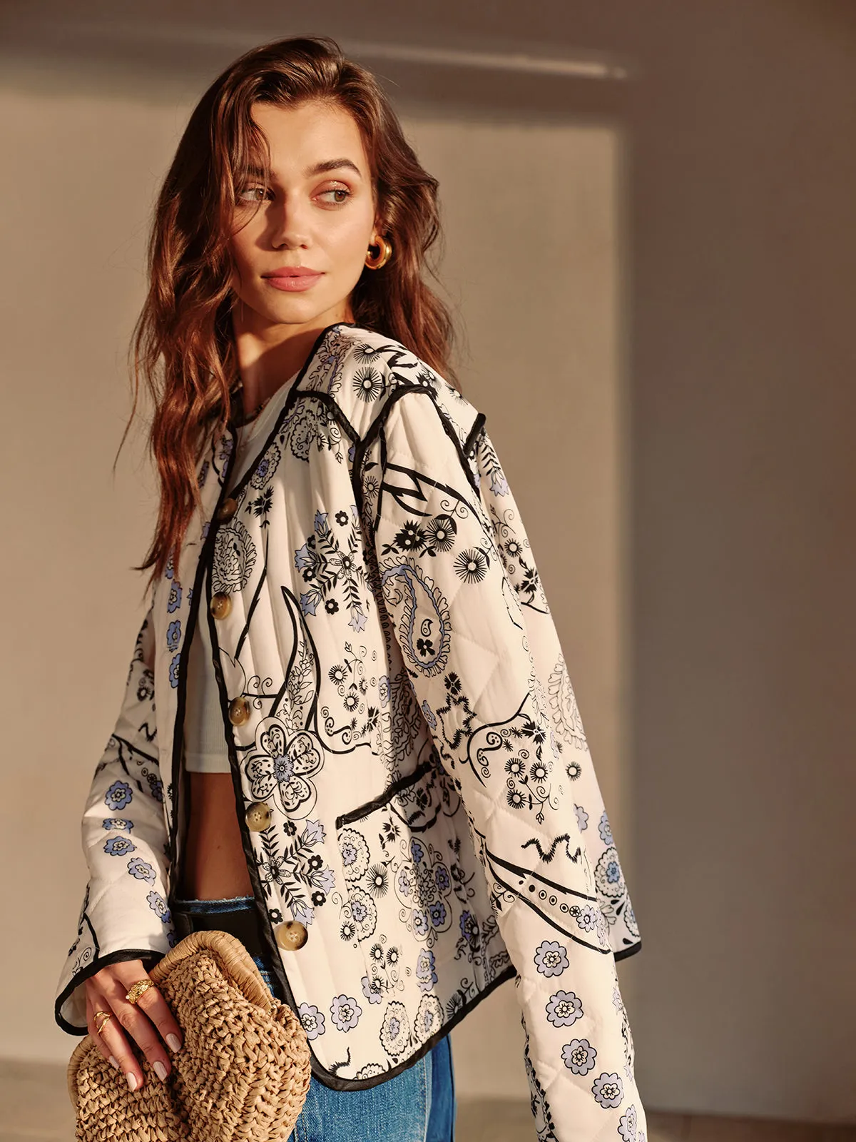 Boheme Printed Piping Winter Coat sold by COMMENSE product image thumbnail 4