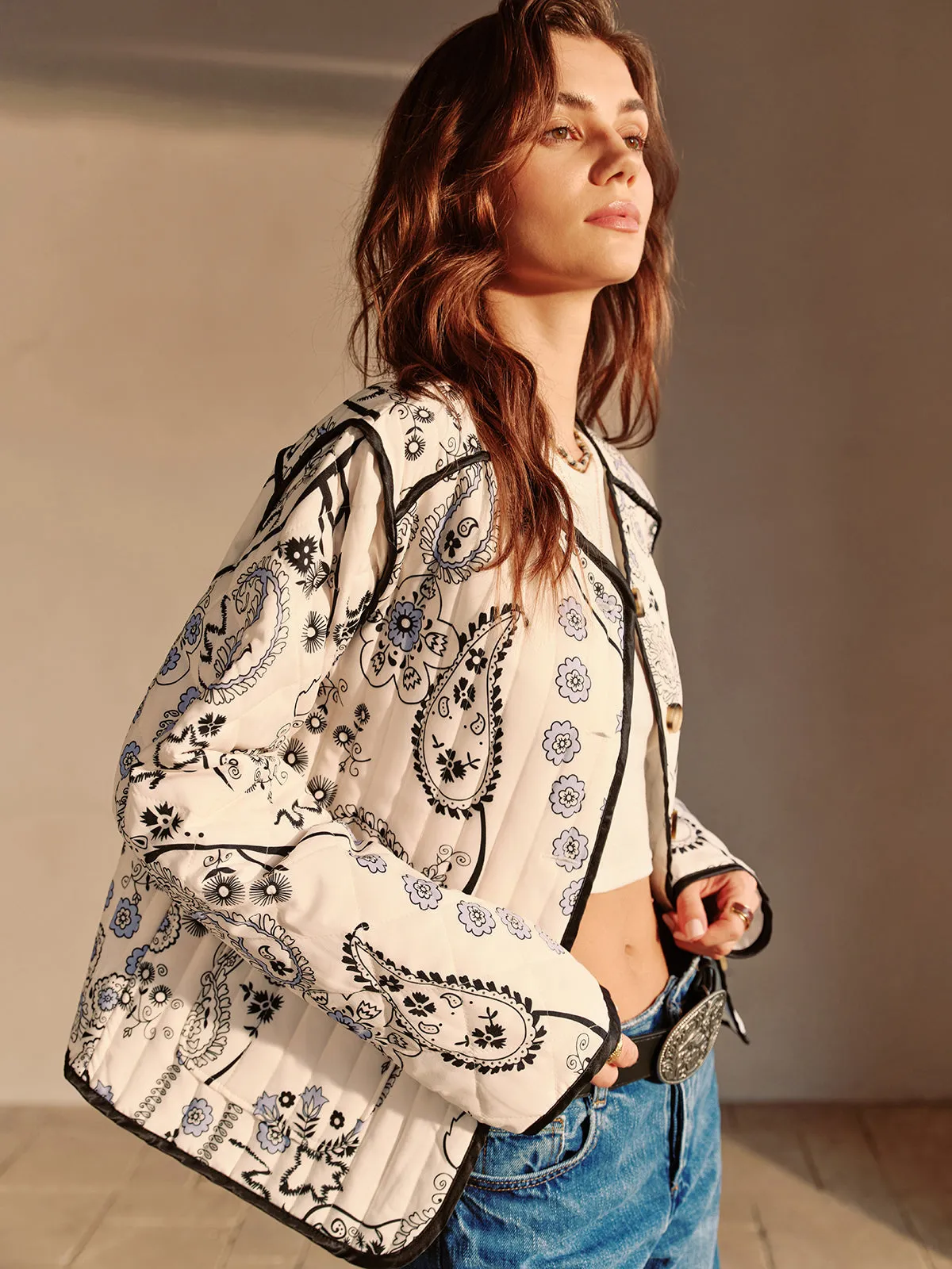 Boheme Printed Piping Winter Coat sold by COMMENSE product image thumbnail 5