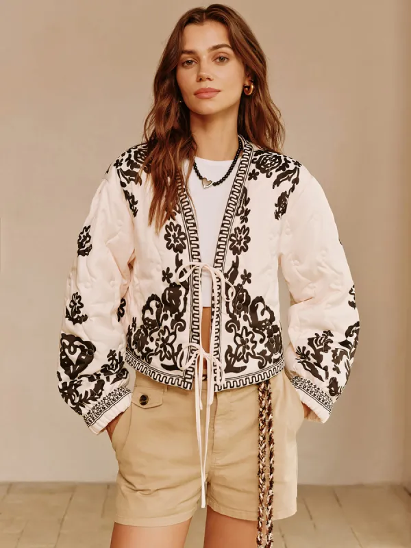 Boheme Printed Lace Up Short Jacket sold by COMMENSE