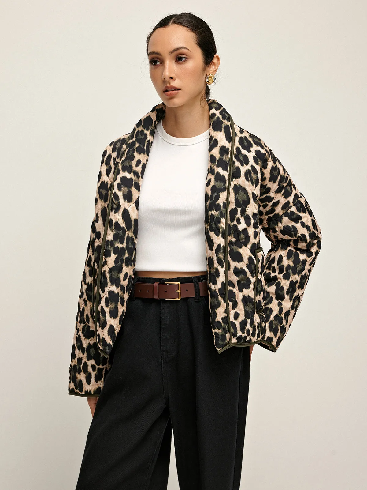 Leopard Printed Lapel Winter Coat sold by COMMENSE product image thumbnail 3