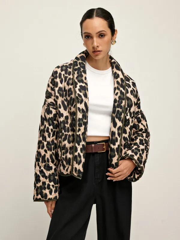 Leopard Printed Lapel Winter Coat sold by COMMENSE