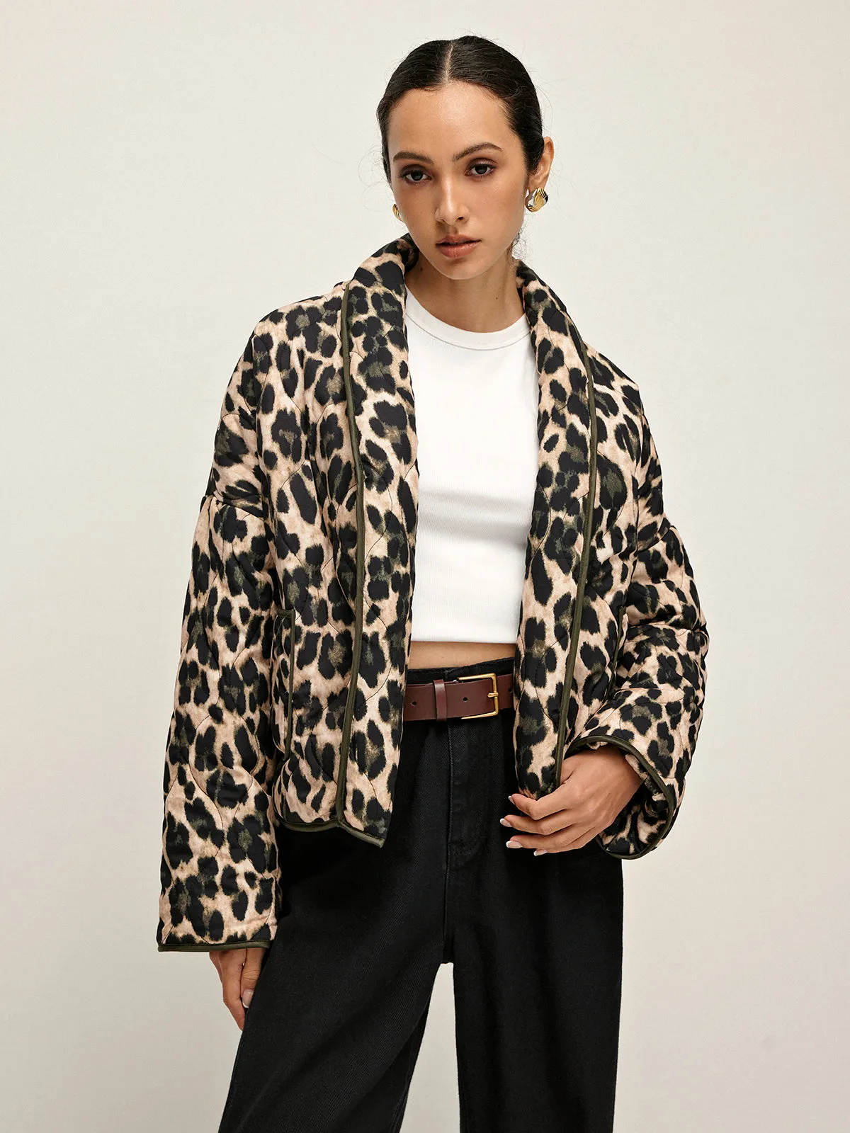 Leopard Printed Lapel Winter Coat sold by COMMENSE