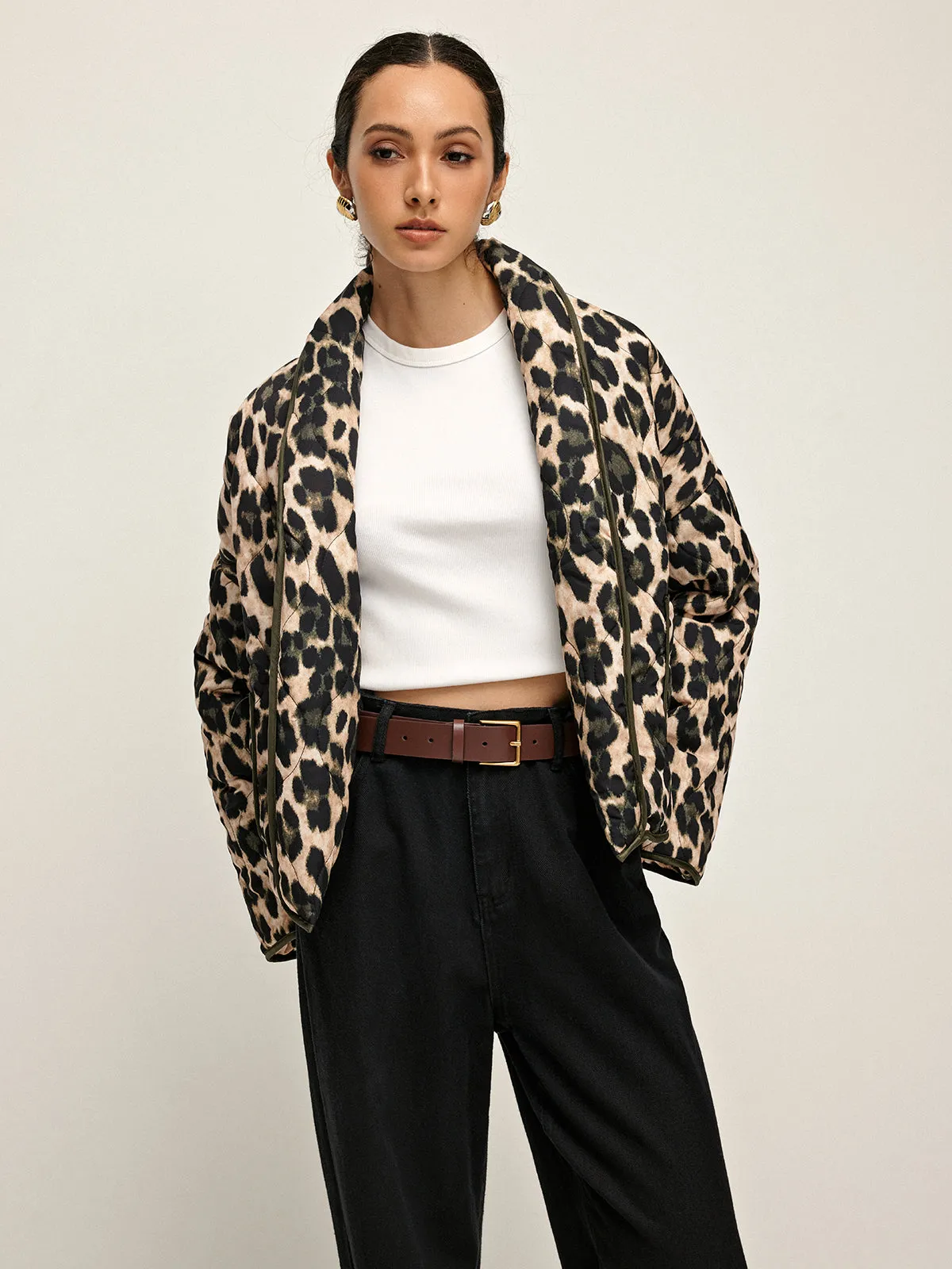 Leopard Printed Lapel Winter Coat sold by COMMENSE product image thumbnail 4
